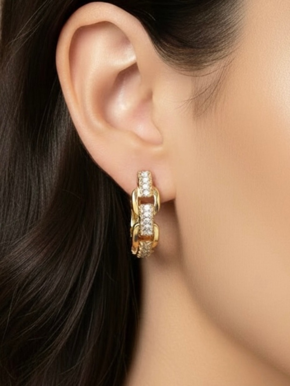 Gold-Filled Pavé Link Hoop Earrings - Picture 3 of 3